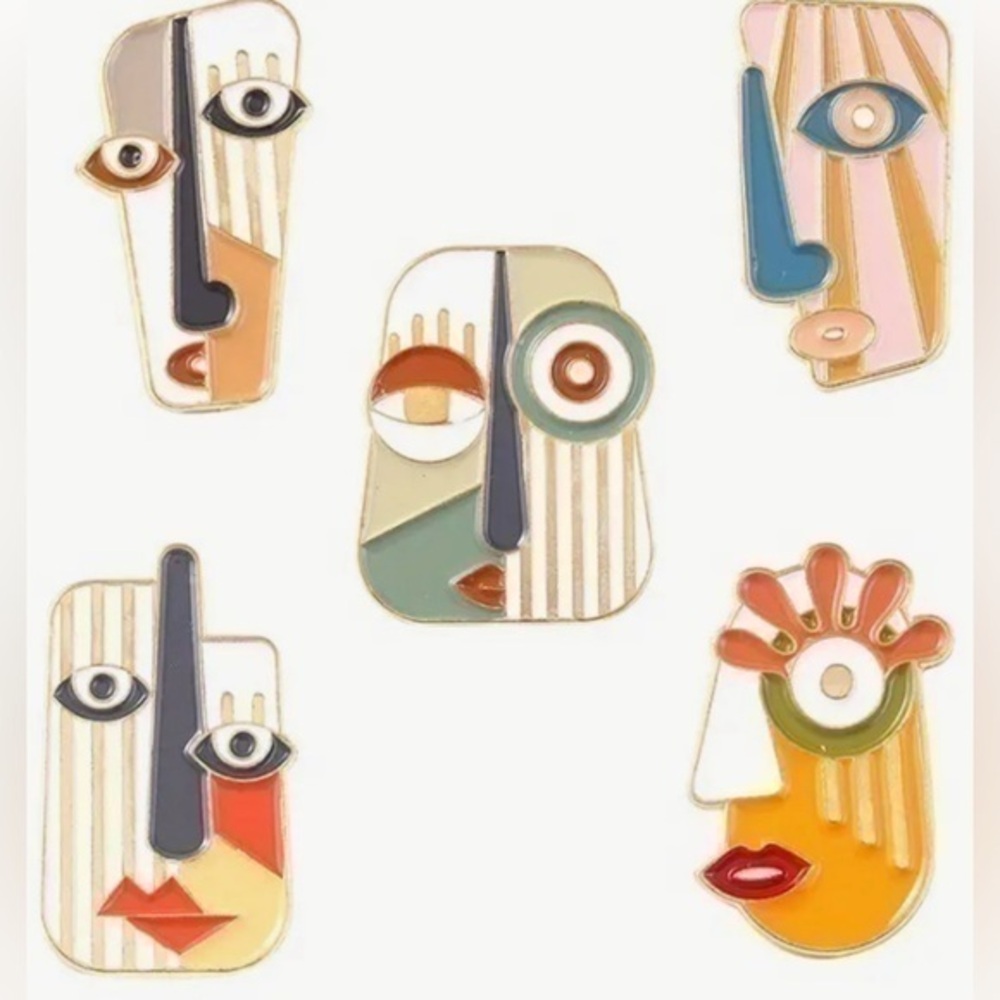 Abstract Face Pins 5 pcs